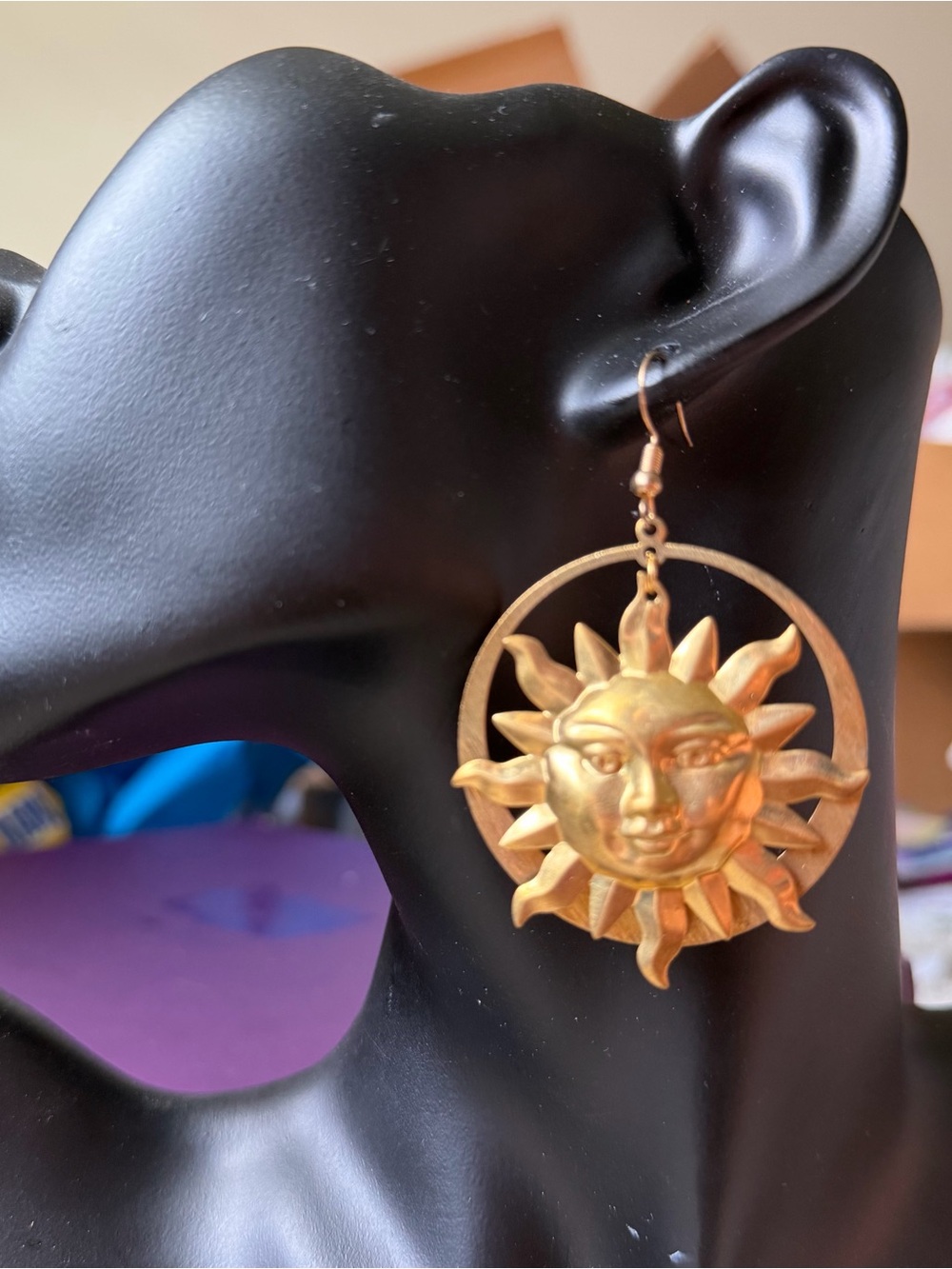 Whimsigoth Celestial Sun Golden Bronze earrings